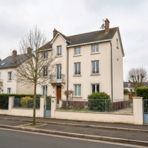 Vue aérienne du centre-ville de Sillery avec des immeubles et des maisons